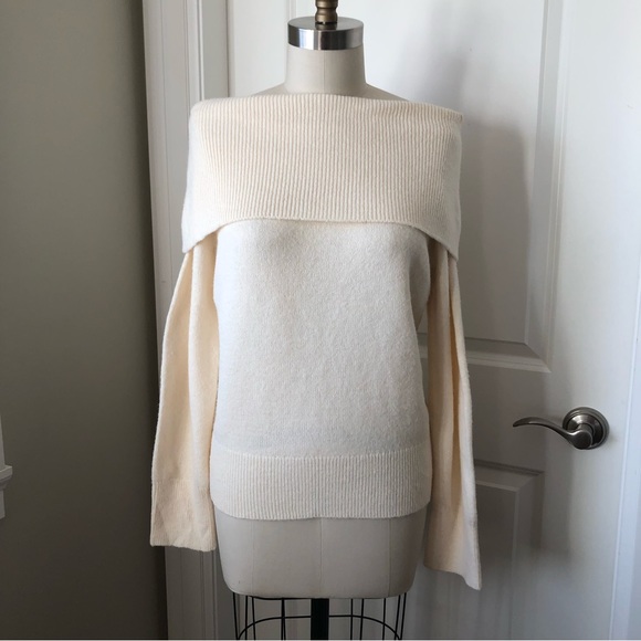 Sweaters - Off the Shoulder Wool Blend Cozy Sweater White Cream
